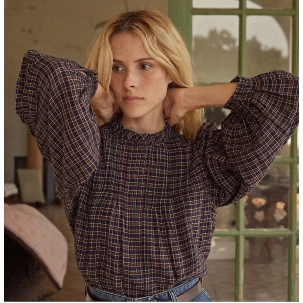 Doen Plaid Blouse in Navy and Red